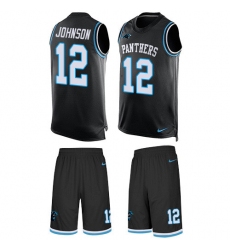 Men's Nike Carolina Panthers #12 Charles Johnson Limited Black Tank Top Suit NFL Jersey