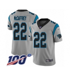 Youth Carolina Panthers #22 Christian McCaffrey Silver Inverted Legend Limited 100th Season Football Jersey