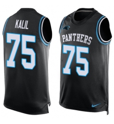 Men's Nike Carolina Panthers #75 Matt Kalil Elite Black Player Name & Number Tank Top NFL Jersey