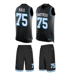 Men's Nike Carolina Panthers #75 Matt Kalil Limited Black Tank Top Suit NFL Jersey