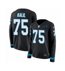 Women's Nike Carolina Panthers #75 Matt Kalil Limited Black Therma Long Sleeve NFL Jersey