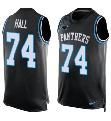 Men's Nike Carolina Panthers #74 Daeshon Hall Elite Black Player Name & Number Tank Top NFL Jersey