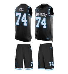 Men's Nike Carolina Panthers #74 Daeshon Hall Limited Black Tank Top Suit NFL Jersey