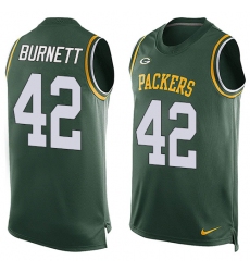 Men's Nike Green Bay Packers #42 Morgan Burnett Limited Green Player Name & Number Tank Top NFL Jersey