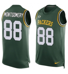 Men's Nike Green Bay Packers #88 Ty Montgomery Limited Green Player Name & Number Tank Top NFL Jersey