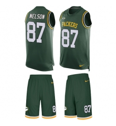 Men's Nike Green Bay Packers #87 Jordy Nelson Limited Green Tank Top Suit NFL Jersey