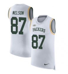Men's Nike Green Bay Packers #87 Jordy Nelson Limited White Rush Player Name & Number Tank Top NFL Jersey