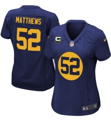 Women's Nike Green Bay Packers #52 Clay Matthews Elite Navy Blue Alternate C Patch NFL Jersey