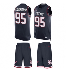Men's Nike Houston Texans #95 Christian Covington Limited Navy Blue Tank Top Suit NFL Jersey