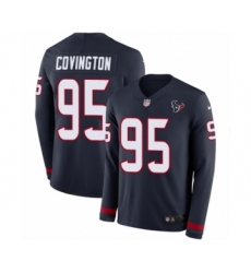 Men's Nike Houston Texans #95 Christian Covington Limited Navy Blue Therma Long Sleeve NFL Jersey