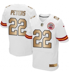 Men's Nike Kansas City Chiefs #22 Marcus Peters Elite White/Gold NFL Jersey
