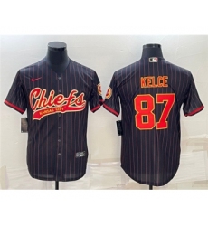 Men's Kansas City Chiefs #87 Travis Kelce Black With Patch Cool Base Stitched Baseball Jersey