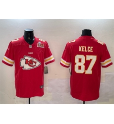 Men's Kansas City Chiefs #87 Travis Kelce Red 2025 Super Bowl LIX Team Big Logo Vapor Limited Stitched Football Jersey