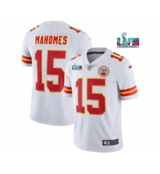 Men's Kansas City Chiefs #15 Patrick Mahomes White Super Bowl LVII Patch Vapor Untouchable Limited Stitched Jersey