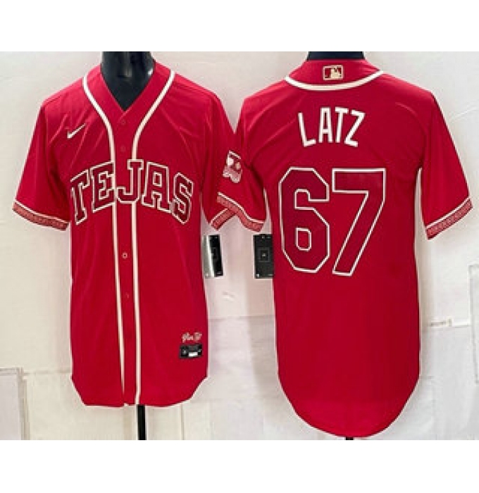 Men's Texas Rangers #67 Jacob Latz Red 2026 City Connect Stadium Stitched Jersey