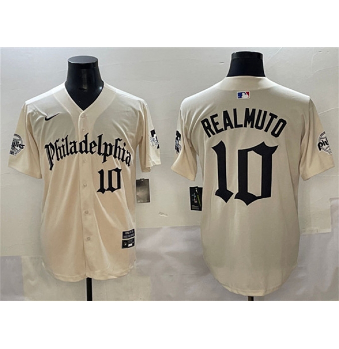 Men's Philadelphia Phillies #10 J.T. Realmuto Cream Gothic Vapor Limited Stitched Jersey