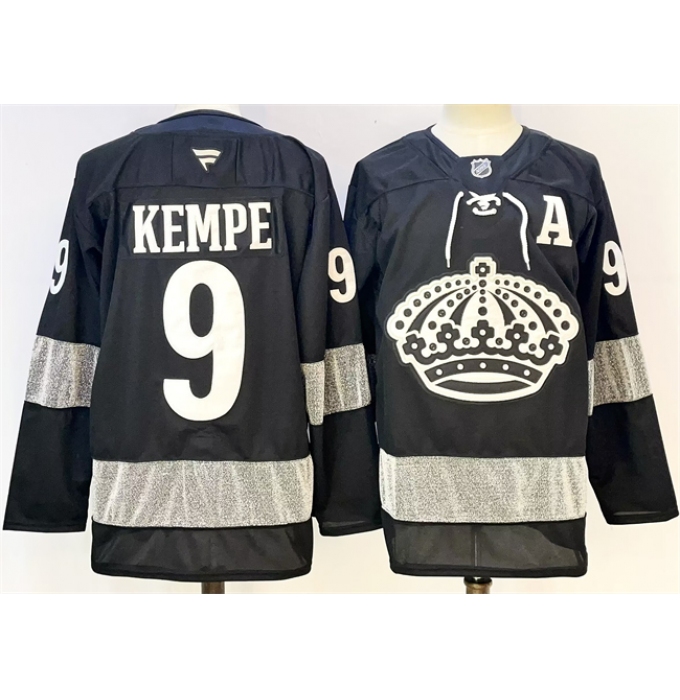 Men's Los Angeles Kings #9 Adrian Kempe Black With A Alternate Stitched Hockey Jersey
