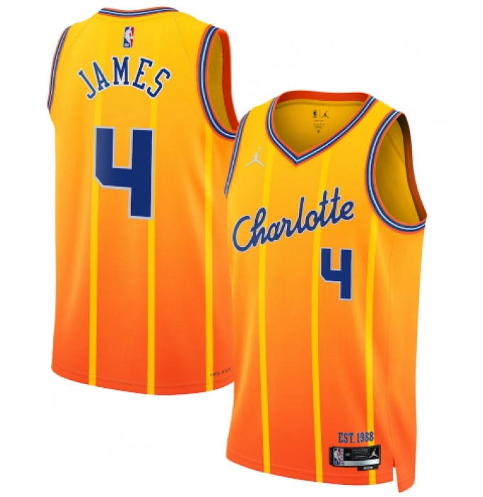 Men's Charlotte Hornets #4 Sion James Gold 2025-26 City Edition Swingman Stitched Jersey