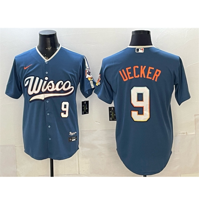 Men's Milwaukee Brewers #9 Bob Uecker Mineral Blue 2026 City Connect Stadium Stitched Baseball Jersey