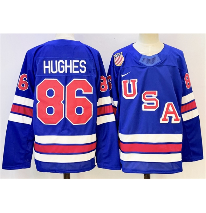 Men's USA #86 Jack Hughes Blue 2025-2026 Stitched Jersey