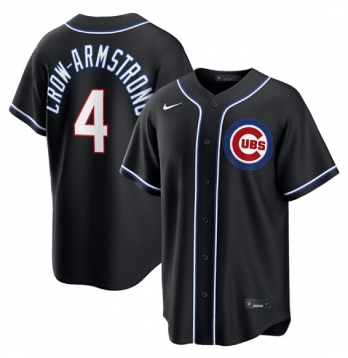 Men's Chicago Cubs #4 Pete Crow-Armstrong 2026 Black Out Stitched Baseball Jersey