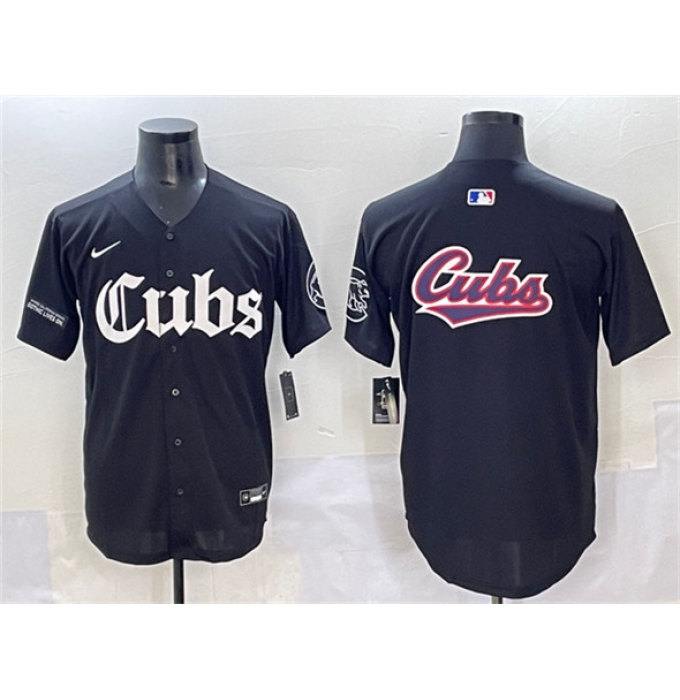 Men's Chicago Cubs Team Big Logo Black 'Gothic North Side Edition' Vapor Premier Limited Stitched Baseball Jersey
