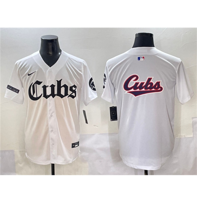 Men's Chicago Cubs Team Big Logo White 'Gothic North Side Edition' Vapor Premier Limited Stitched Baseball Jersey
