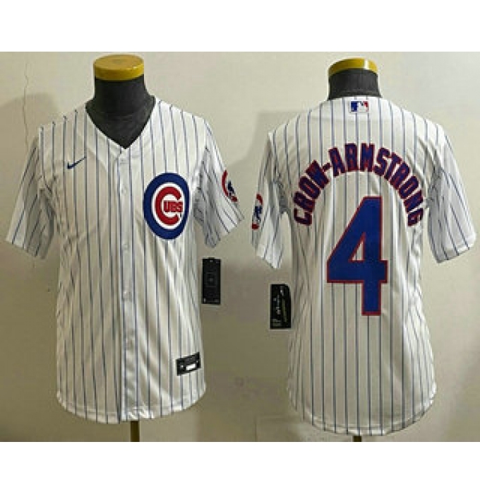 Youth Chicago Cubs #4 Pete Crow Armstrong White Limited Stitched Jersey