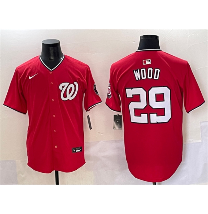 Men's Washington Nationals #29 James Wood Red Limited Stitched Baseball Jersey