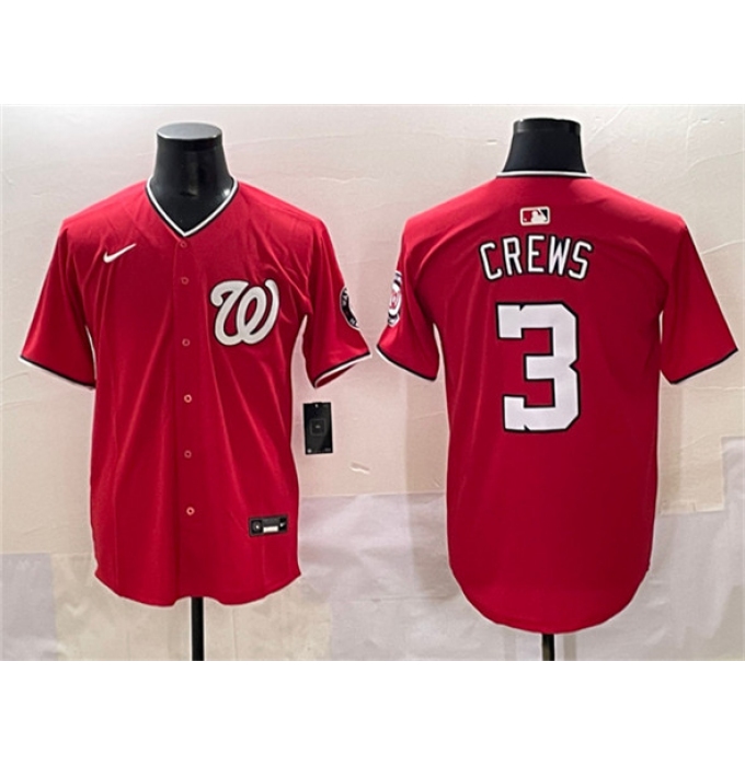 Men's Washington Nationals #3 Dylan Crews Red Limited Stitched Baseball Jersey