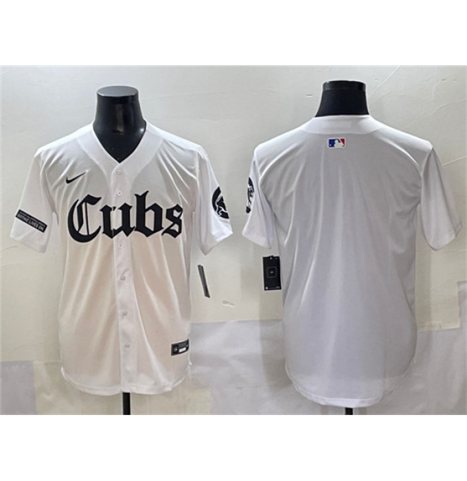 Men's Chicago Cubs Blank White 'Gothic North Side Edition' Vapor Premier Limited Stitched Baseball Jersey