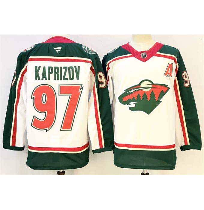 Men's Minnesota Wild #97 Kirill Kaprizov White 2025 With A 25th Anniversary Stitched Hockey Jersey