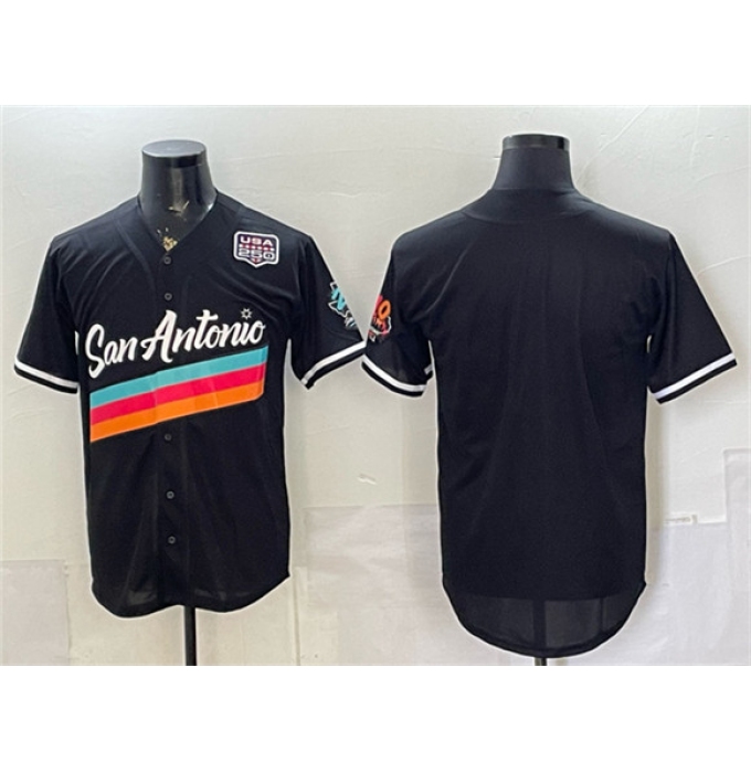 Men's San Antonio Spurs Blank Black USA 250 City Edition Stitched Baseball Jersey