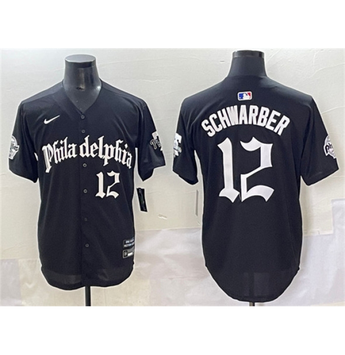Men's Philadelphia Phillies #12 Kyle Schwarber Black Gothic Vapor Limited Stitched Jersey