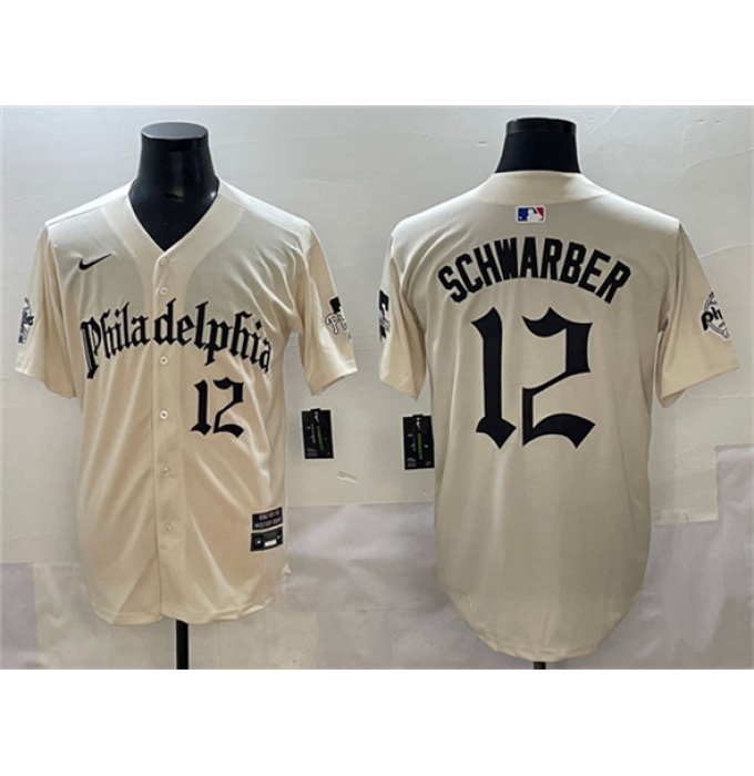 Men's Philadelphia Phillies #12 Kyle Schwarber Cream Gothic Vapor Limited Stitched Jersey