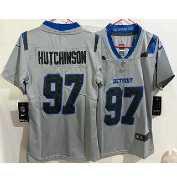 Women's Detroit Lions #97 Aidan Hutchinson Grey 2026 Vapor Rivalries Collection Limited Stitched Jersey