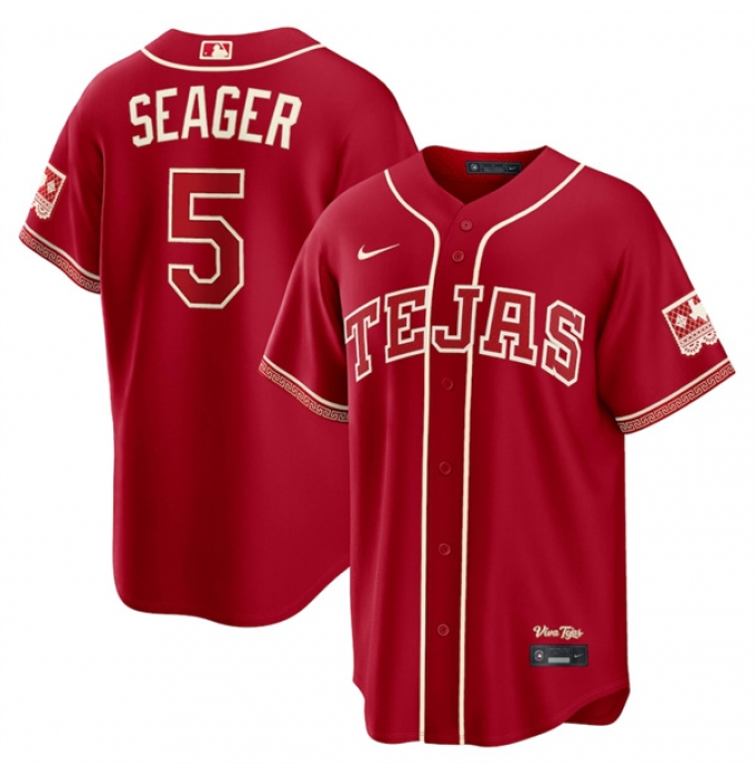 Men's Texas Rangers #5 Corey Seager Red 2026 City Connect Stadium Stitched Baseball Jersey
