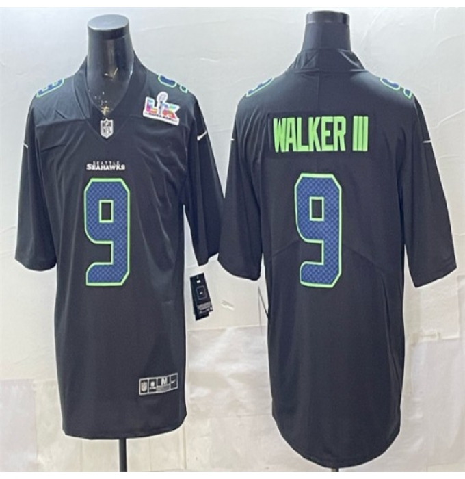 Men's Seattle Seahawks #9 Kenneth Walker III Black 2025 Super Bowl LX Carbon Fashion Vapor Untouchable Limited Stitched Football Jersey