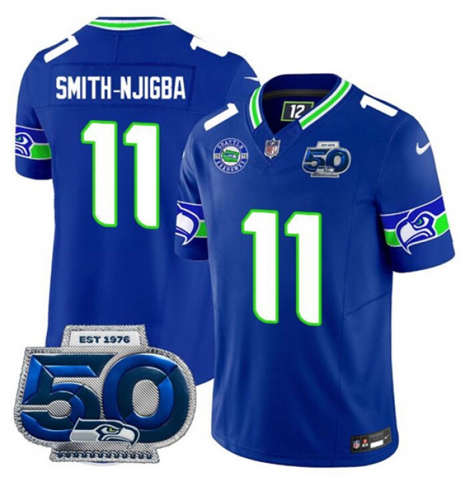 Men's Seattle Seahawks #11 Jaxon Smith-Njigba Royal 2025 F.U.S.E. 50th Season Throwback Vapor Limited Football Stitched Jersey