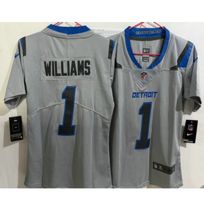 Women's Detroit Lions #1 Jameson Williams Grey 2026 Vapor Rivalries Collection Limited Stitched Jersey
