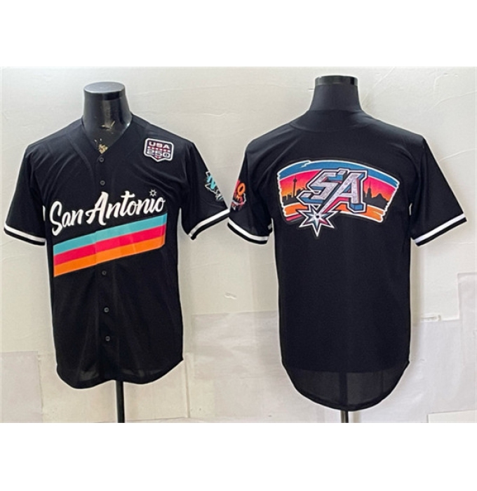 Men's San Antonio Spurs Team Big Logo Black USA 250 City Edition Stitched Baseball Jersey