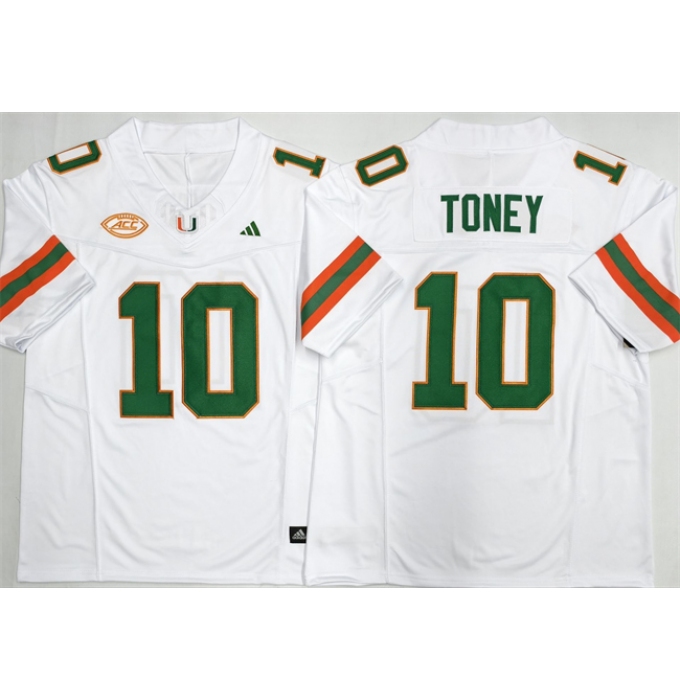 Men's Miami Hurricanes #10 Malachi Toney White F.U.S.E. 2026 Stitched Football Jersey