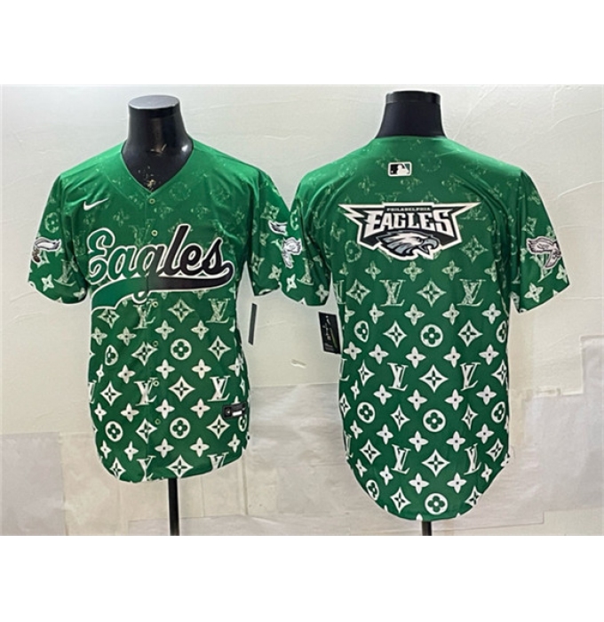 Men's Philadelphia Eagles Team Big Logo Green With Limited Stitched Baseball Jersey