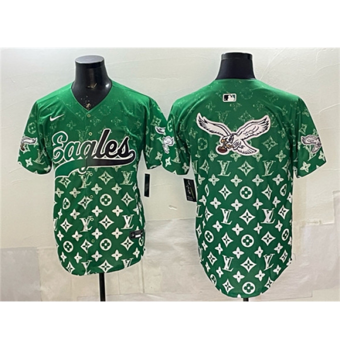 Men's Philadelphia Eagles Team Big Logo Green With Limited Stitched Baseball Jerseys
