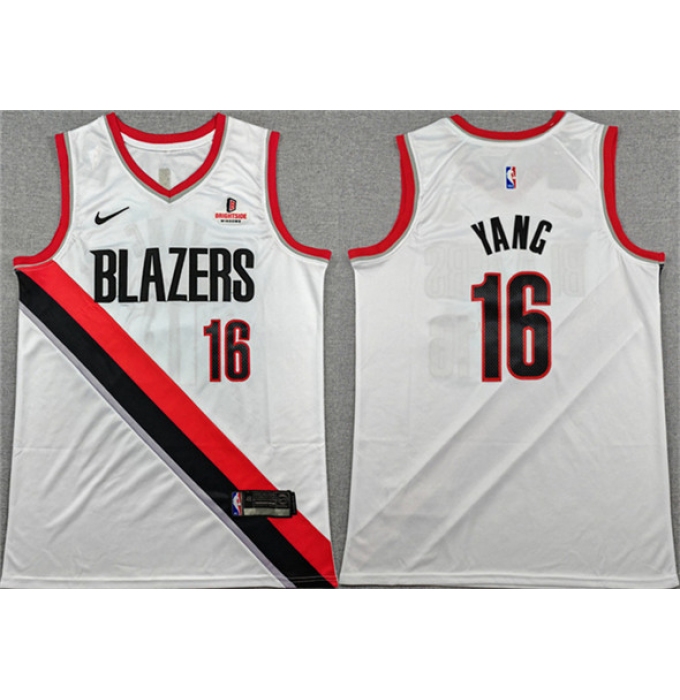 Men's Portland Trail Blazers #16 Yang Hansen White Association Edition Stitched Basketball Jersey