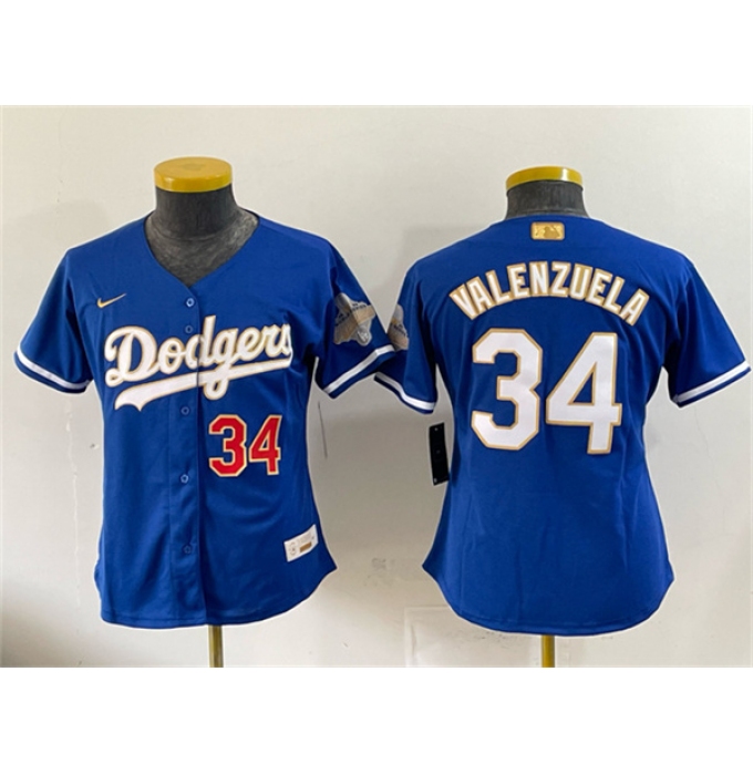 Women's Los Angeles Dodgers #34 Fernando Valenzuela Royal 2026 Alternate Gold Collection Stadium Stitched Baseball Jersey(Run Small)