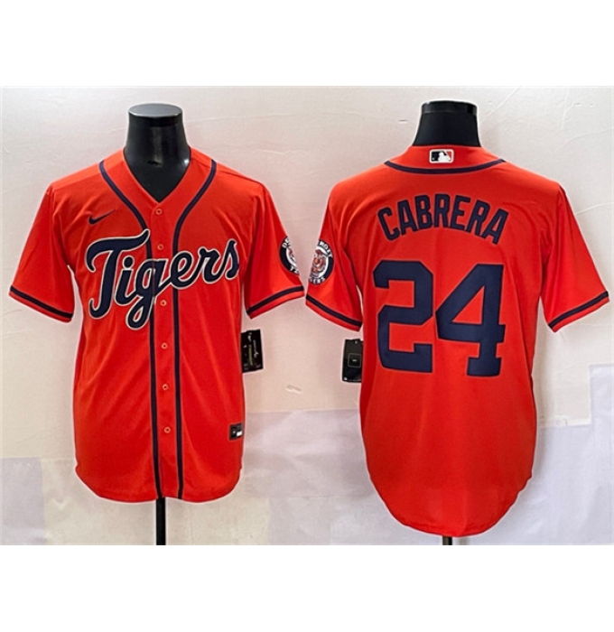 Men's Detroit Tigers #24 Miguel Cabrera Orange With Cool Base Stitched Baseball Jersey
