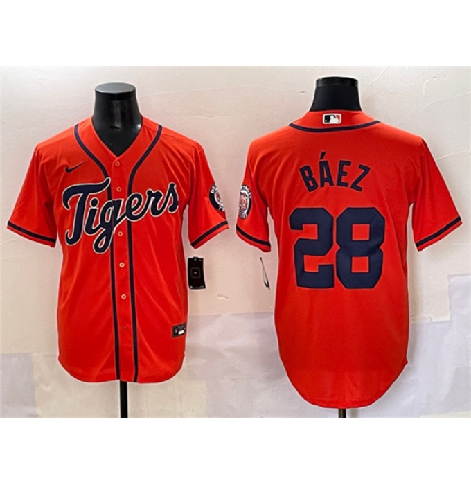 Men's Detroit Tigers #28 Javier Báez Orange With Cool Base Stitched Baseball Jersey