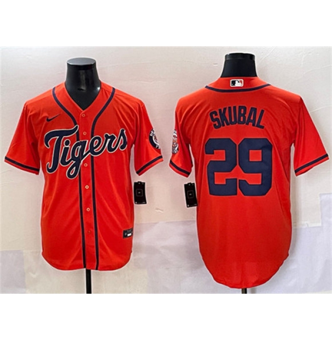 Men's Detroit Tigers #29 Tarik Skubal Orange With Cool Base Stitched Baseball Jersey