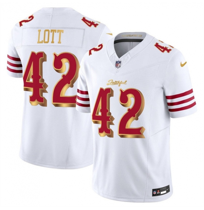 Men's San Francisco 49ers #42 Ronnie Lott White Gold 2025 F.U.S.E. “Rivalries” Vapor Limited Football Stitched Jersey